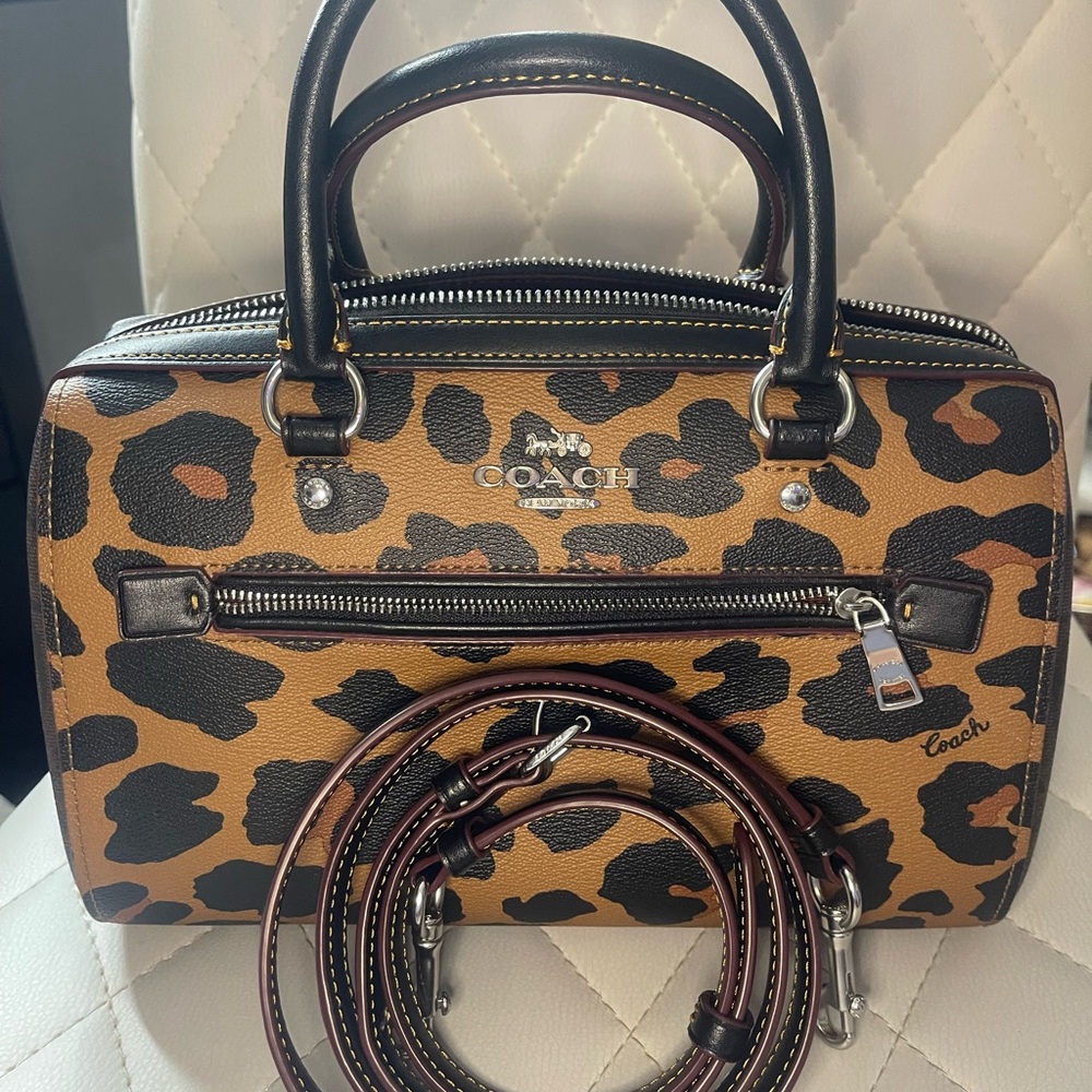 Coach Leopard Print Satchel - Tan and Black